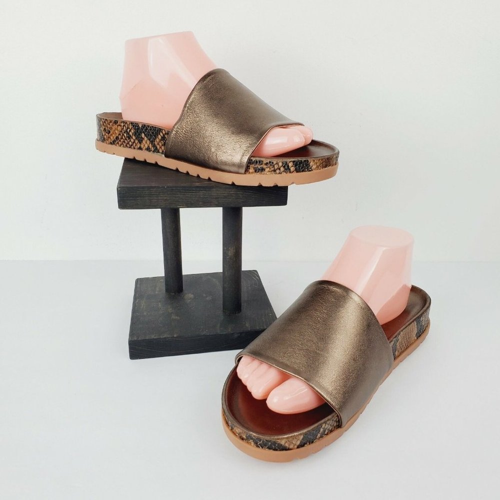 Coconuts by Matisse Women's Shift Leather Bronze Metallic Open Toe Sandals Sz 9M